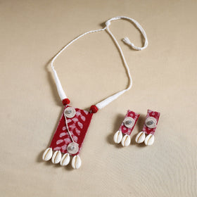 Pink - handmade shell work fabart necklace set 02