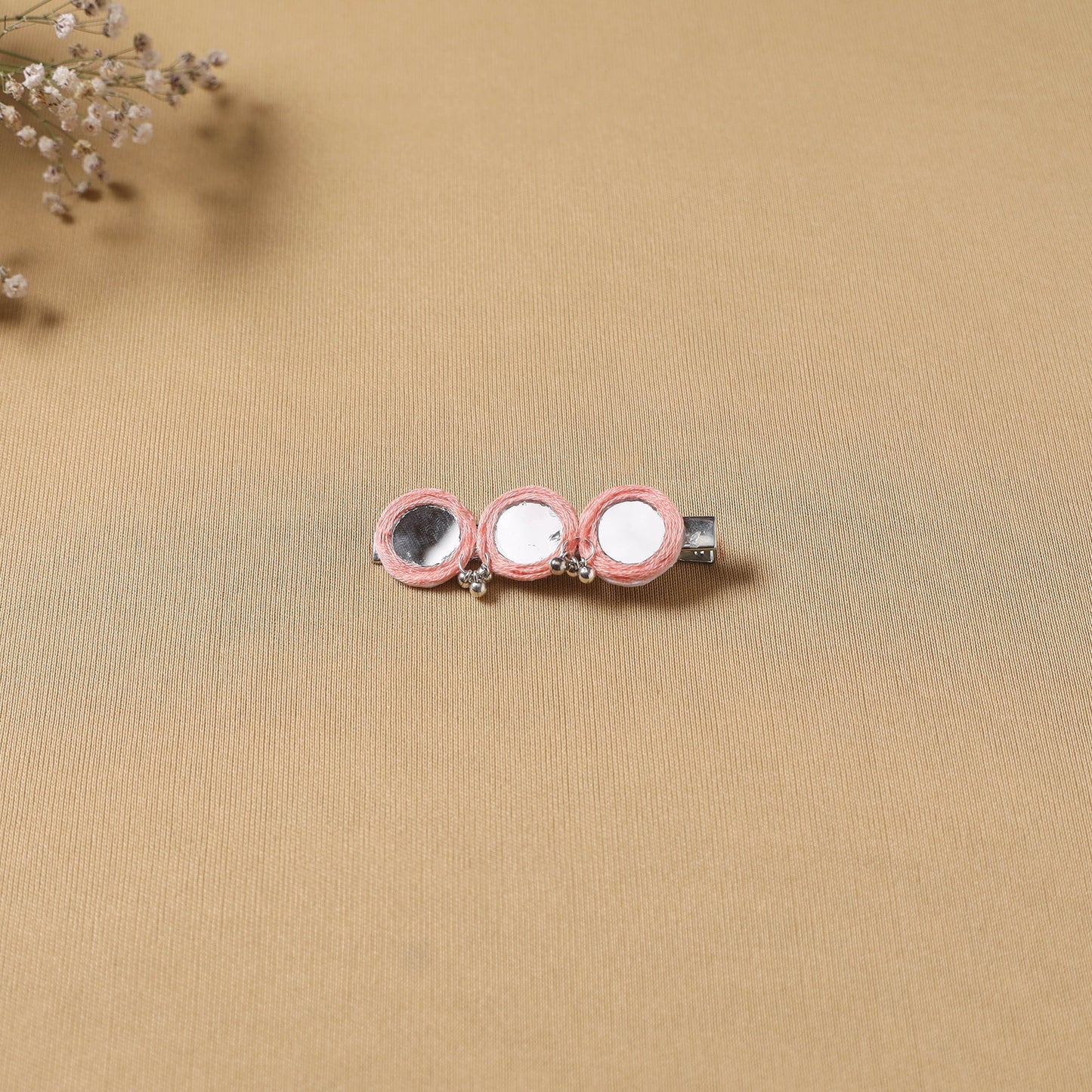 Handmade thread mirror work hair clip 01 - handcrafted