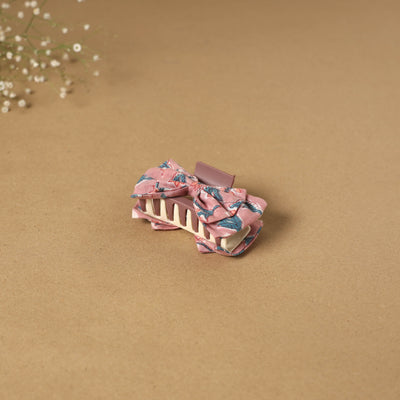 Pink - handmade women’s bow hair claw clip 01 - handcrafted