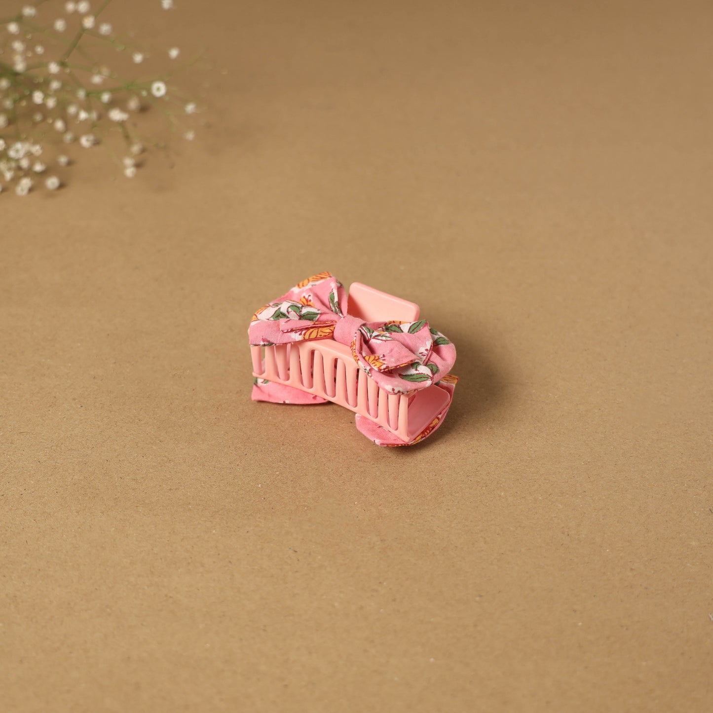 Pink - handmade women’s bow hair claw clip 08 - handcrafted