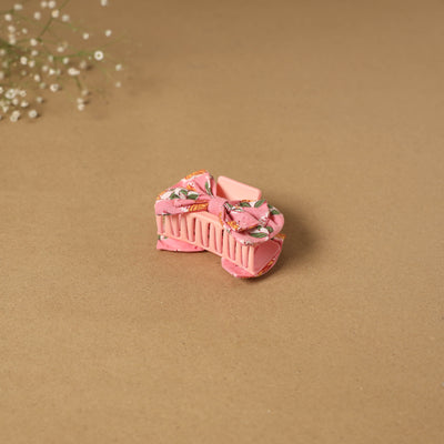 Pink - handmade women’s bow hair claw clip 08 - handcrafted