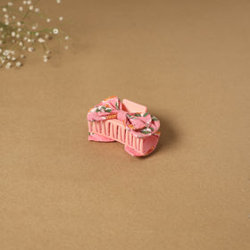 Pink - handmade women’s bow hair claw clip 08 - handcrafted