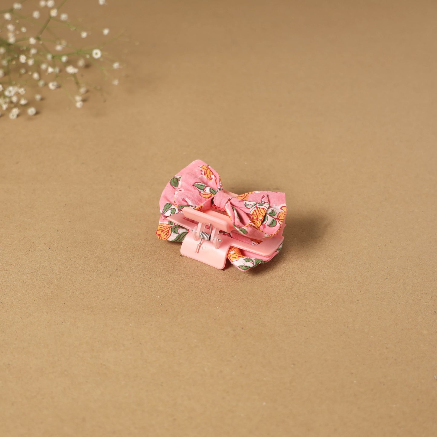 Pink - handmade women’s bow hair claw clip 08 - handcrafted