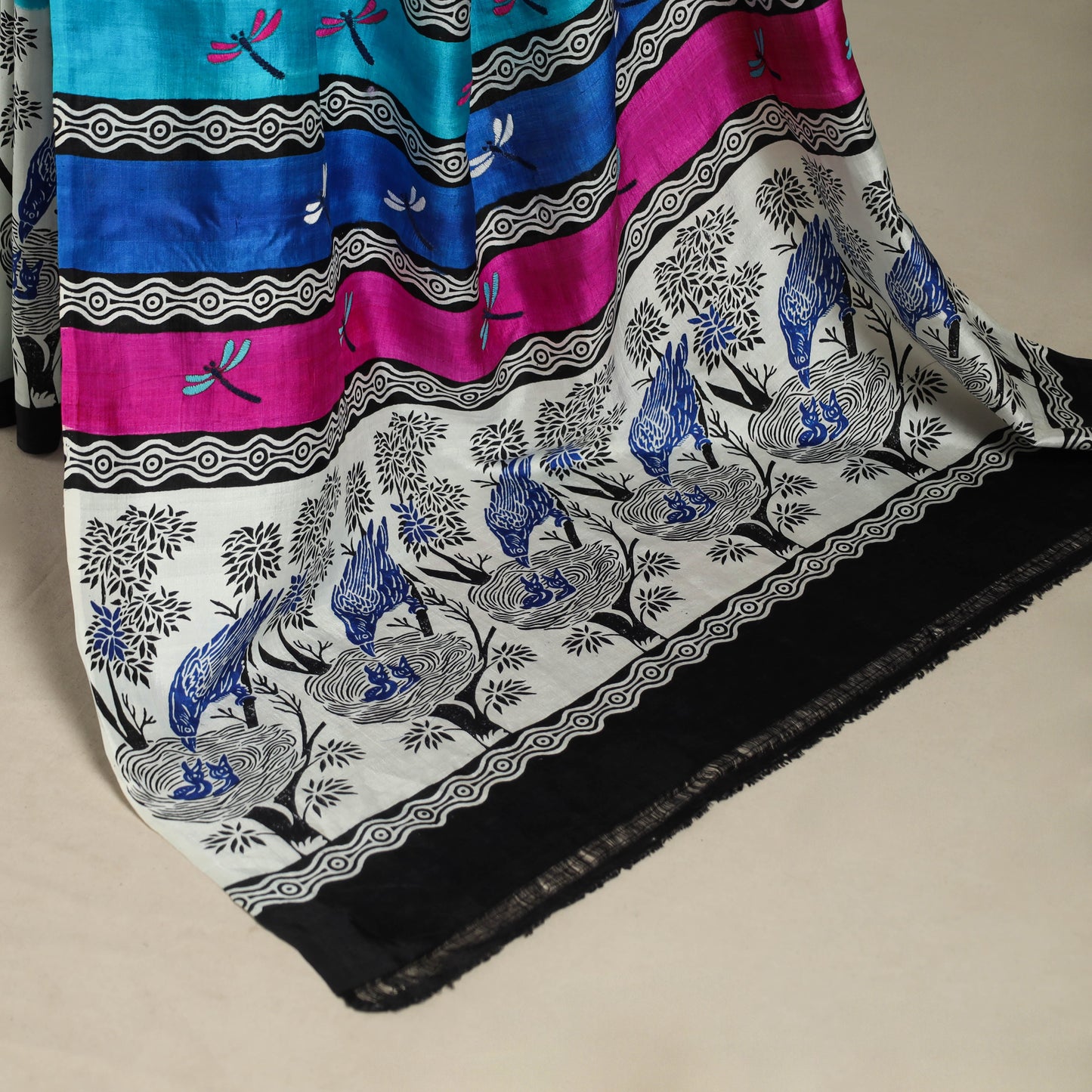 Pink - handpainted bishnupuri silk bengal kantha embroidery