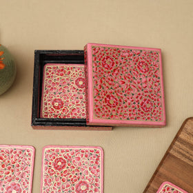 Pink - handpainted paper mache coaster with box (set of 6)