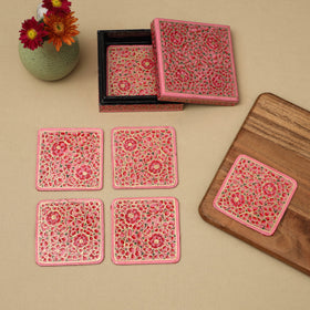 Pink - handpainted paper mache coaster with box (set of 6)
