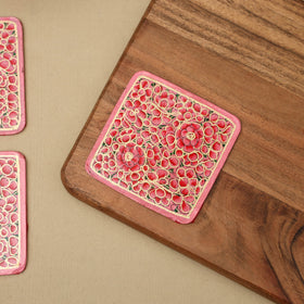Pink - handpainted paper mache coaster with box (set of 6)