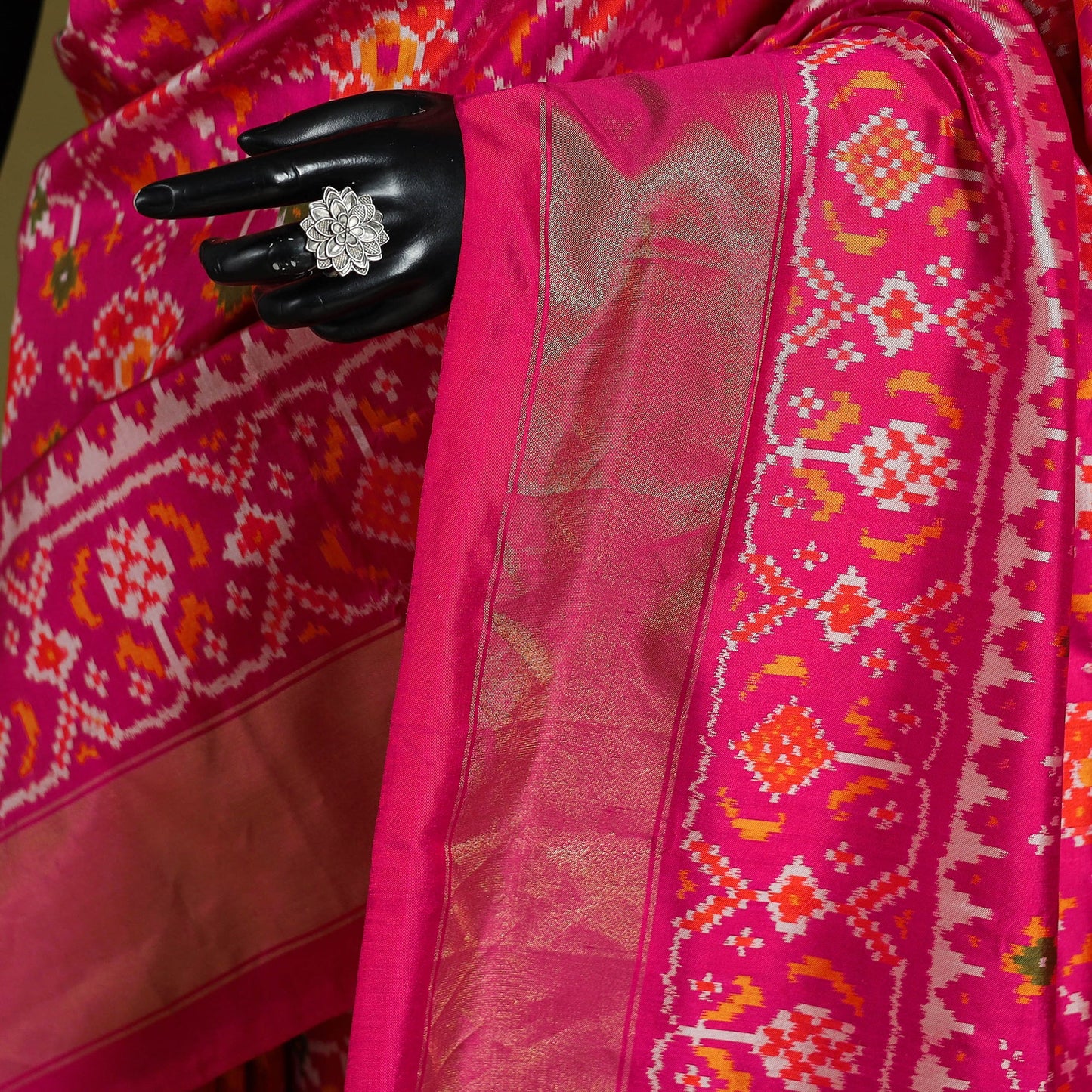 Pink - handspun handloom silk pochampally patola ikat saree
