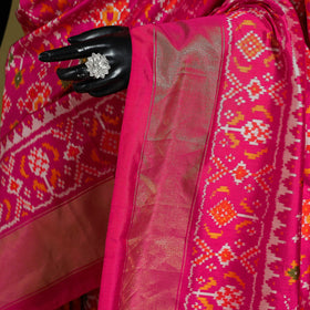 Pink - handspun handloom silk pochampally patola ikat saree