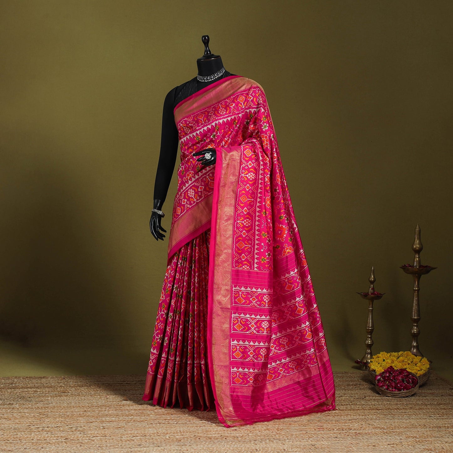 Pink - handspun handloom silk pochampally patola ikat saree