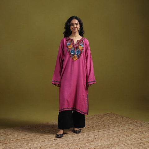 Handwoven aari hand embroidered kashmiri merino wool pheran