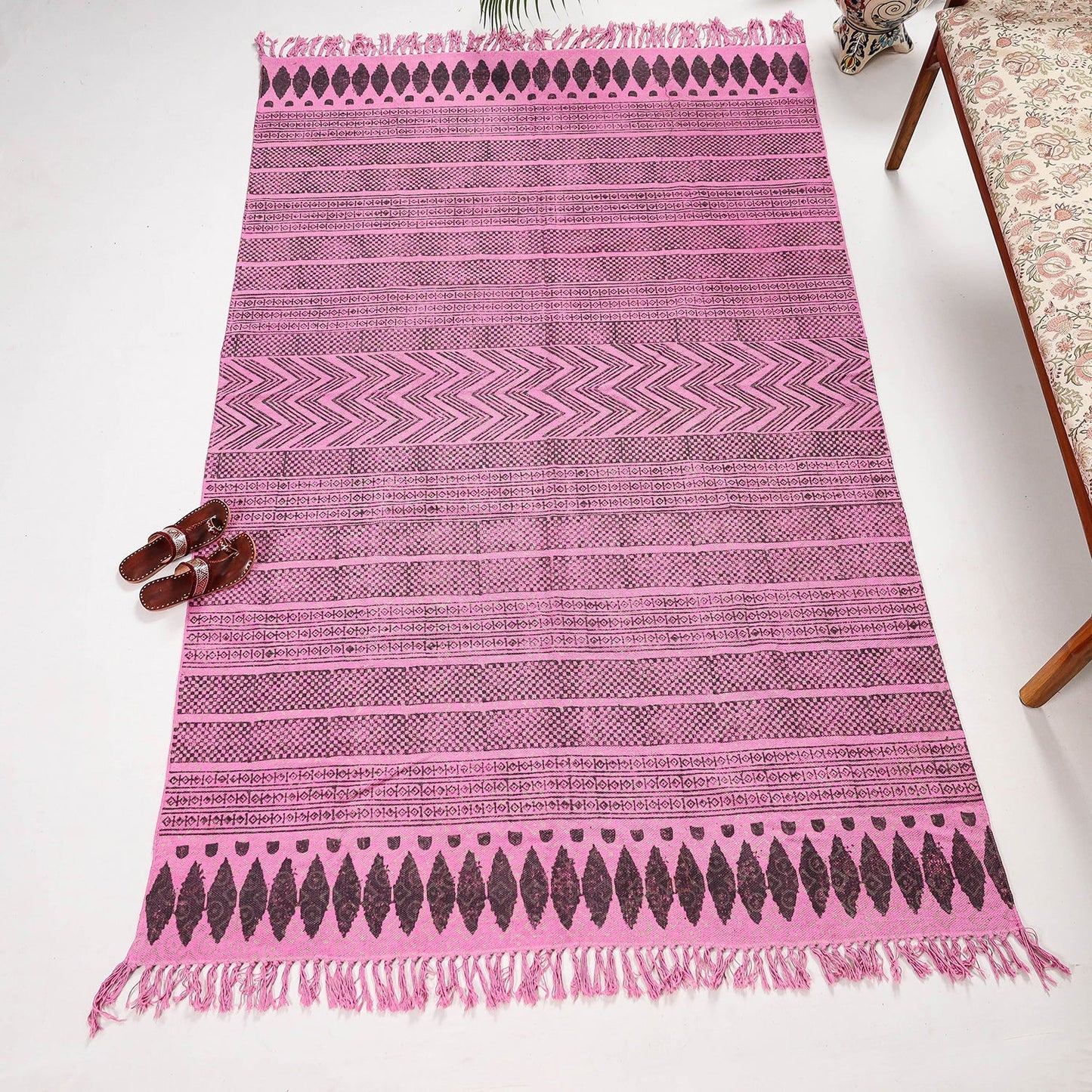  Pure Handloom Block Printed Cotton Durrie / Carpet / Rug 