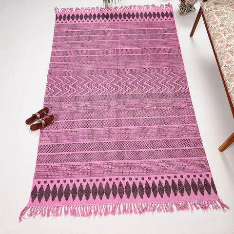  Pure Handloom Block Printed Cotton Durrie / Carpet / Rug 