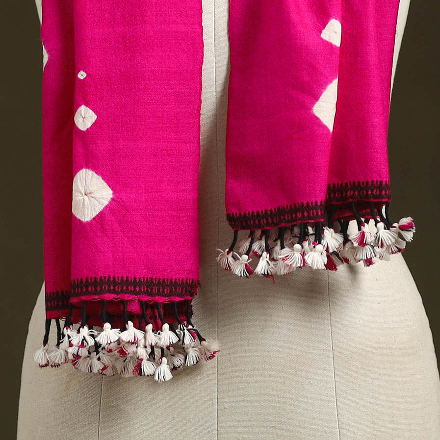 Pink - handwoven merino wool tie-dye shibori stole 08