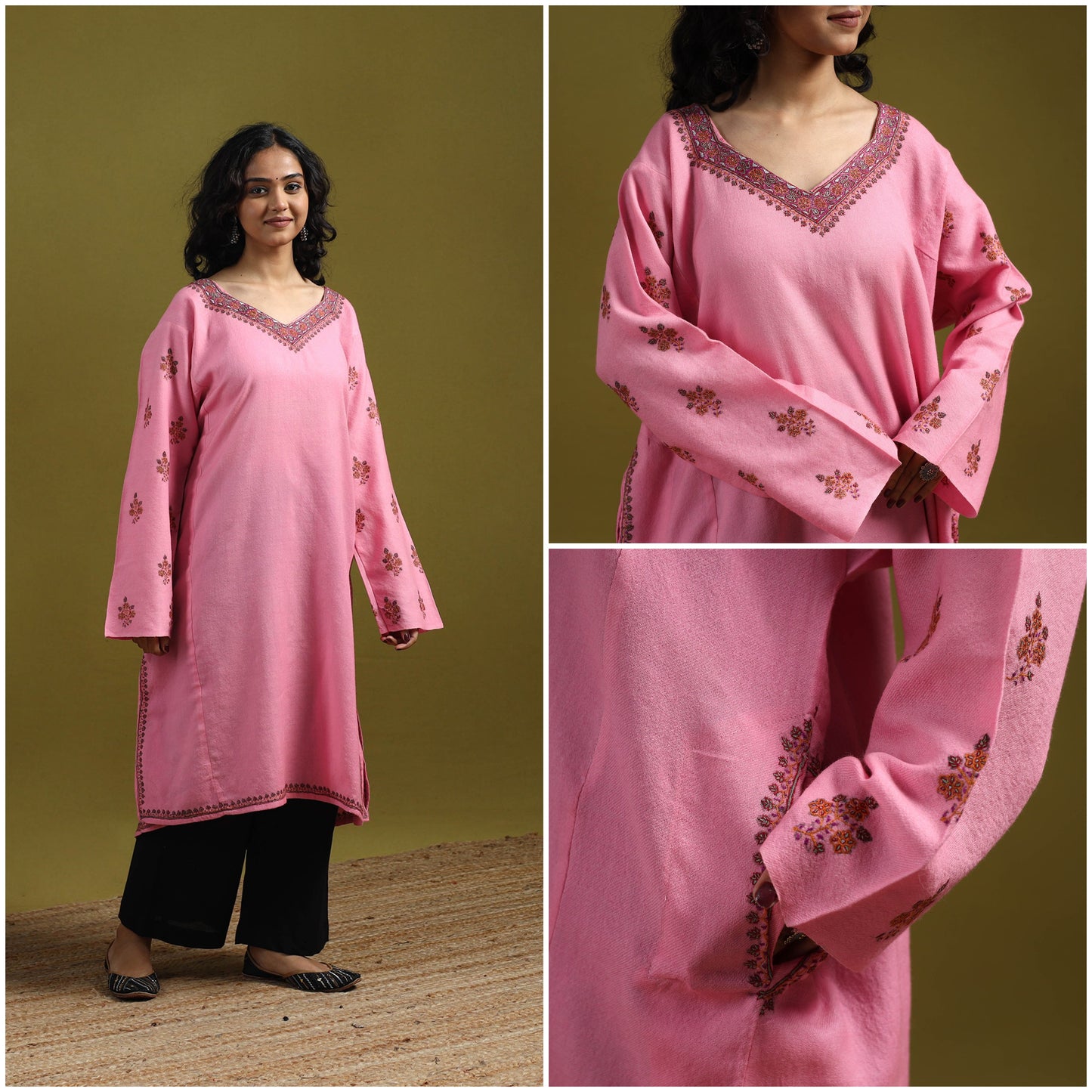 Handwoven sozni hand embroidered kashmiri merino wool