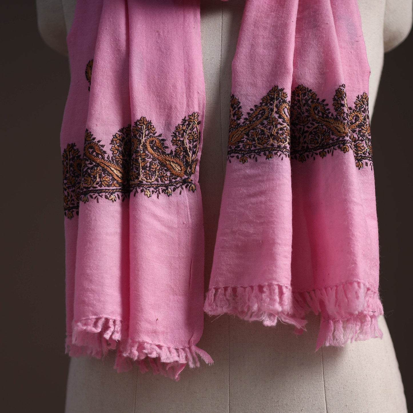 Handwoven sozni hand embroidered merino wool kashmiri stole