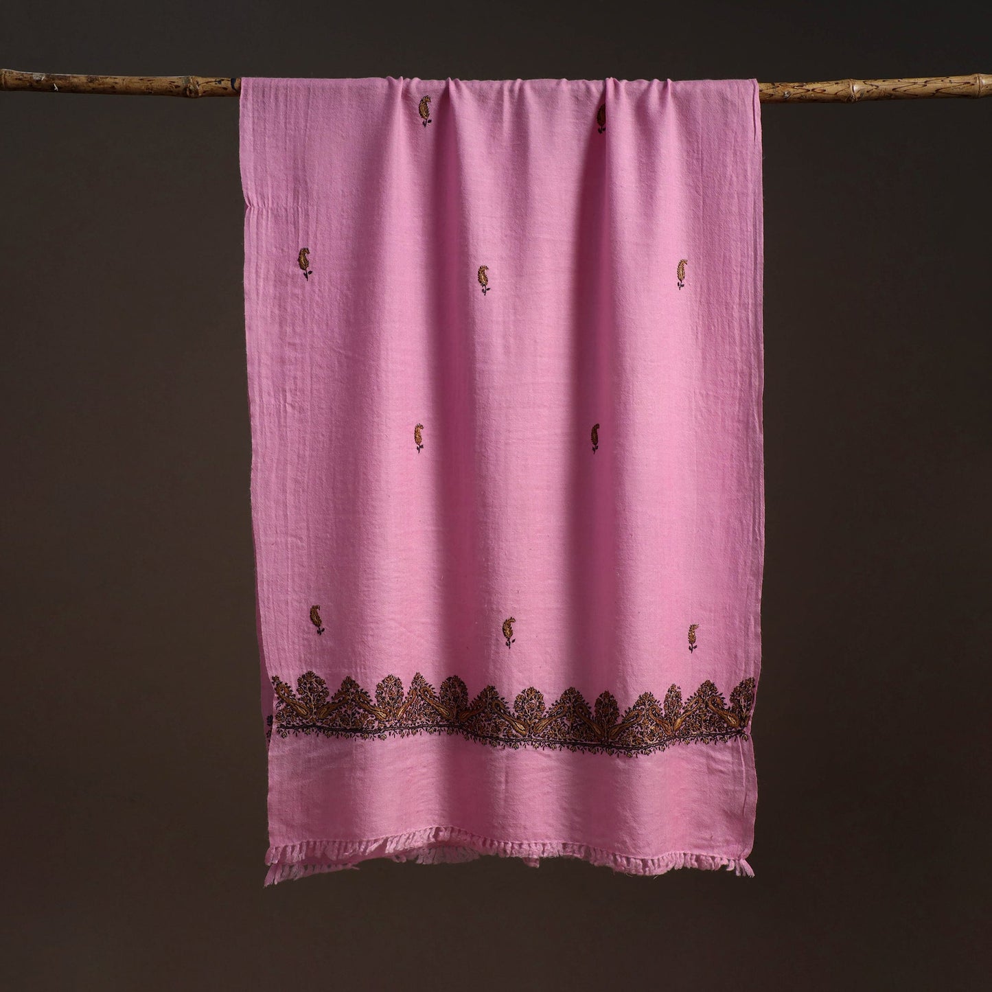 Handwoven sozni hand embroidered merino wool kashmiri stole