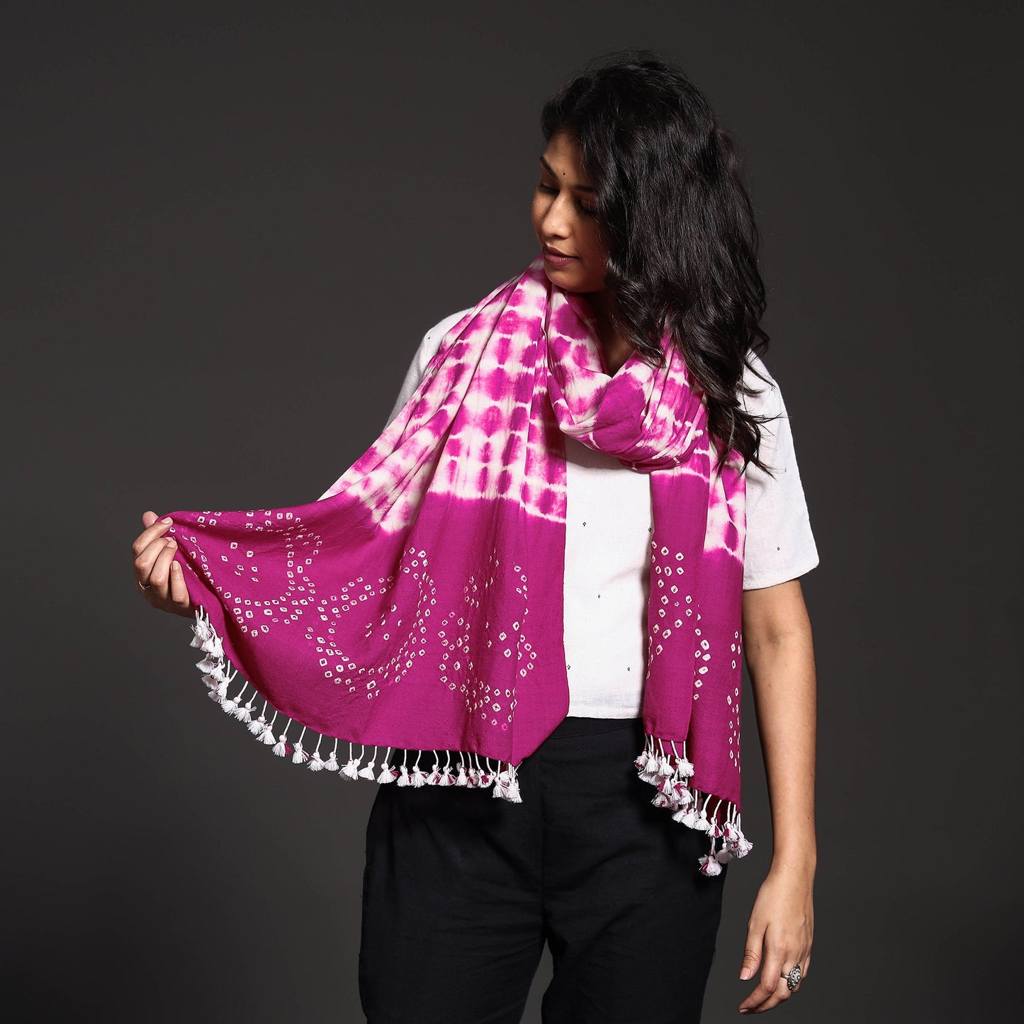  Handwoven Tie-Dye Merino Wool Shibori & Bandhani stole