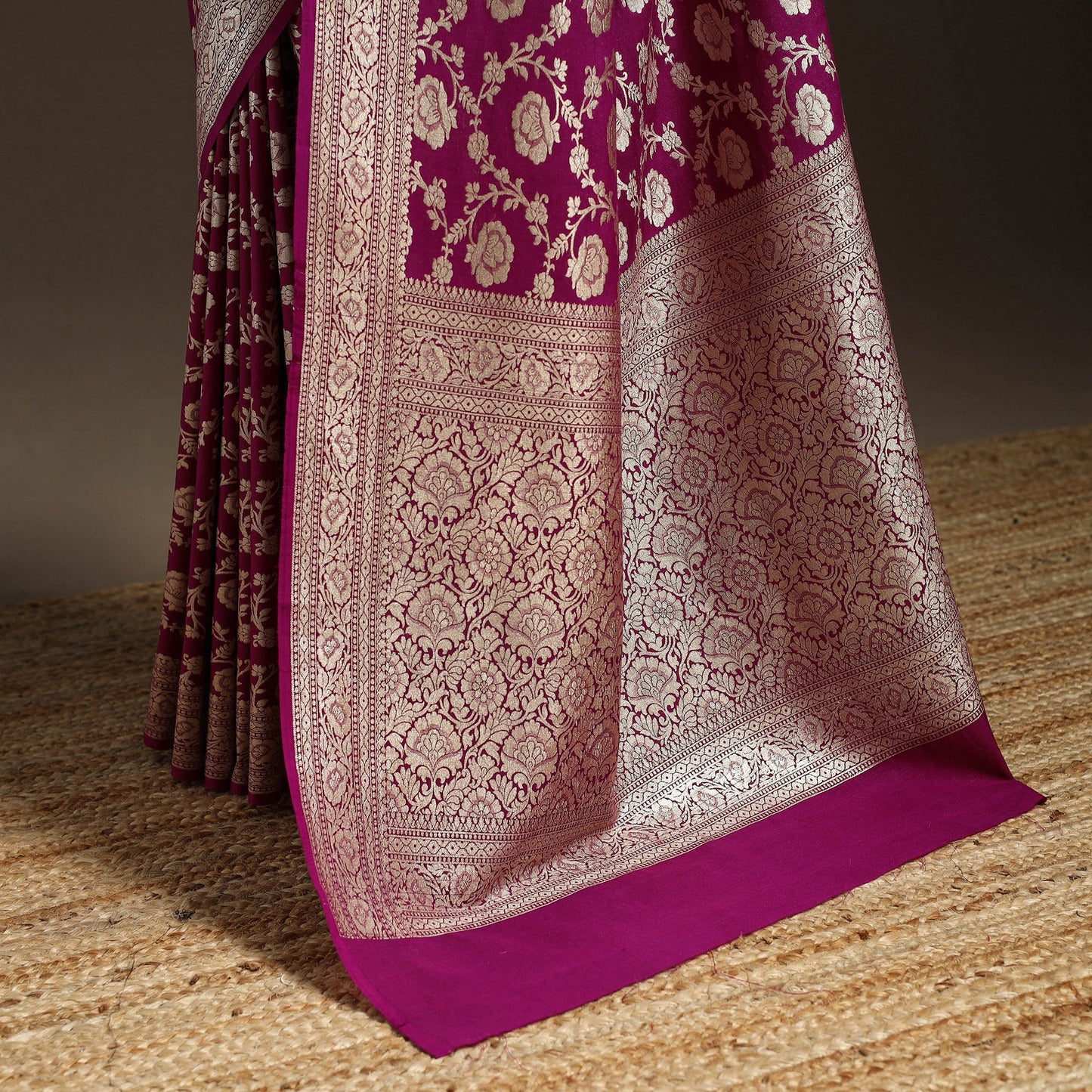 Handwoven zari jaal work mulberry x muga silk heavy