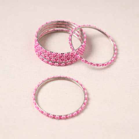 Hapur Flower Beadwork Bangles by Aagaz (Set of 6) 