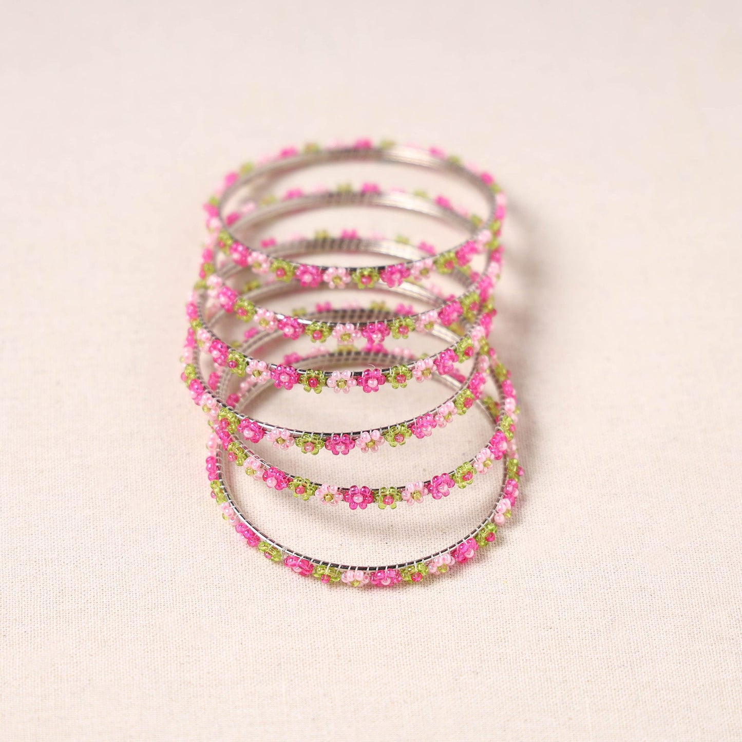 Buy Hapur Flower Beadwork Bangles by Aagaz (Set of 6) Online