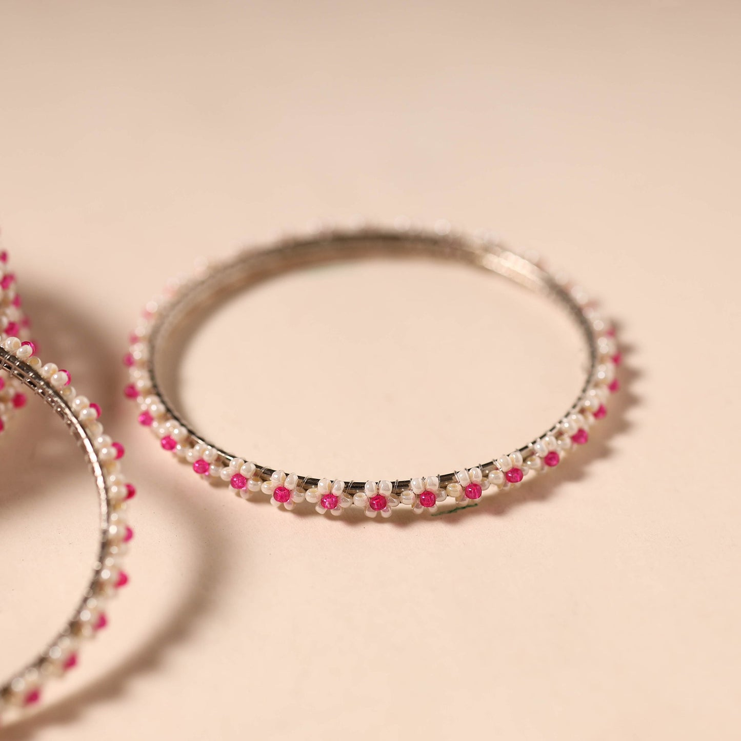 Pink - hapur flower beadwork bangles by aagaz (set of 6) 17