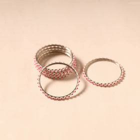 Pink - hapur flower beadwork bangles by aagaz (set of 6) 17