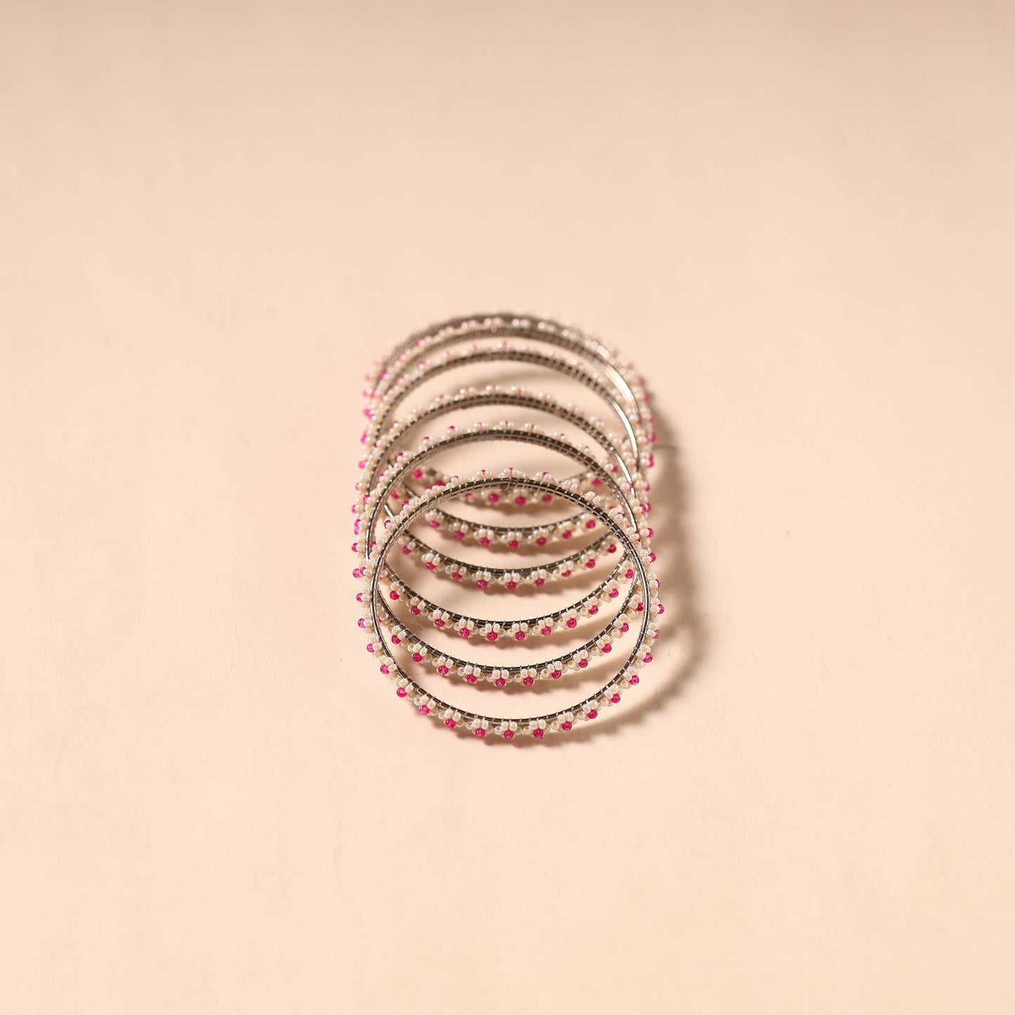 Pink - hapur flower beadwork bangles by aagaz (set of 6) 17