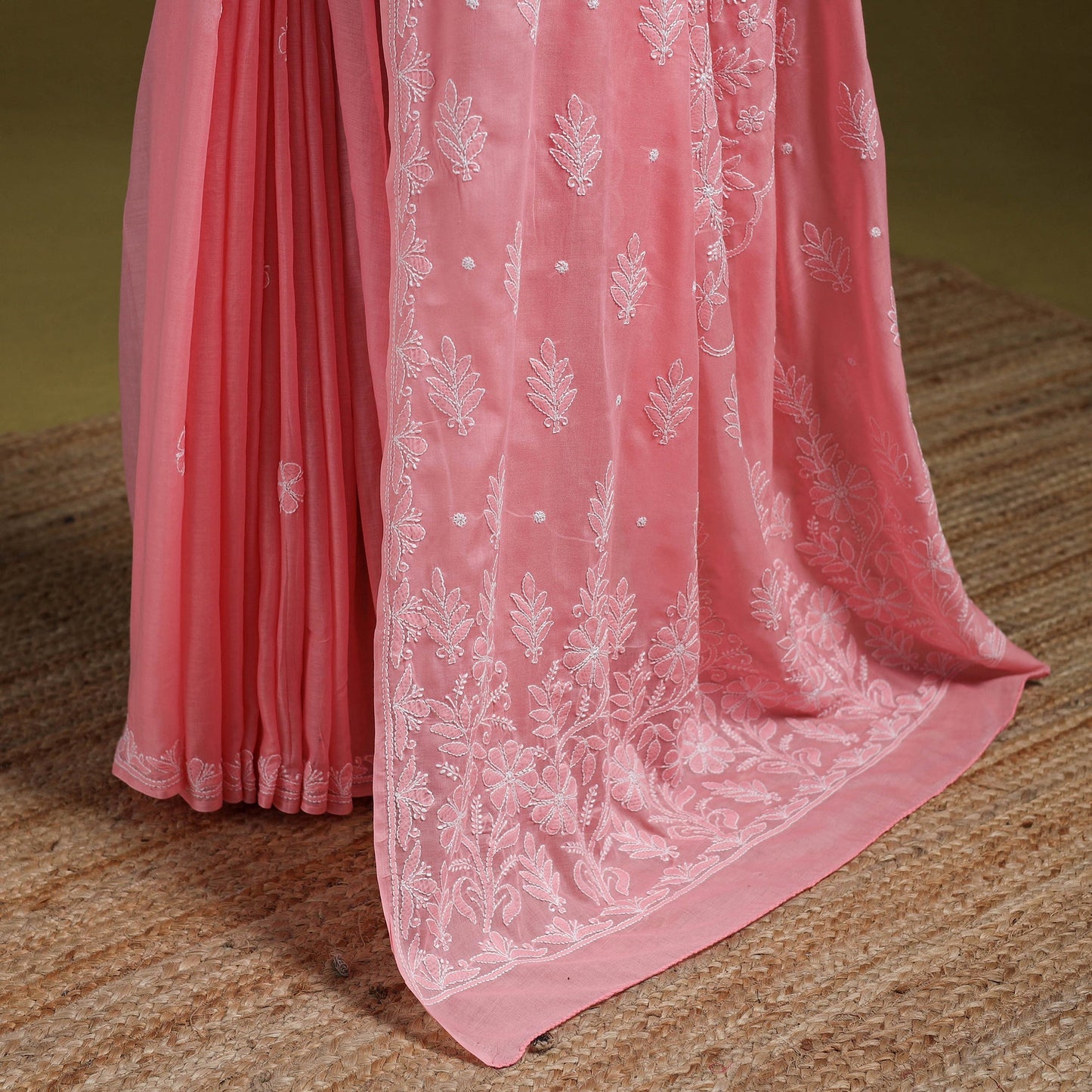 Heavy hand embroidered terivoile cotton lucknow chikan