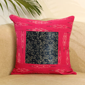 Buy Pink Ikat Cotton with Ajrakh Modal Silk Cushion Cover