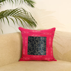 Buy Pink Ikat Cotton with Ajrakh Modal Silk Cushion Cover