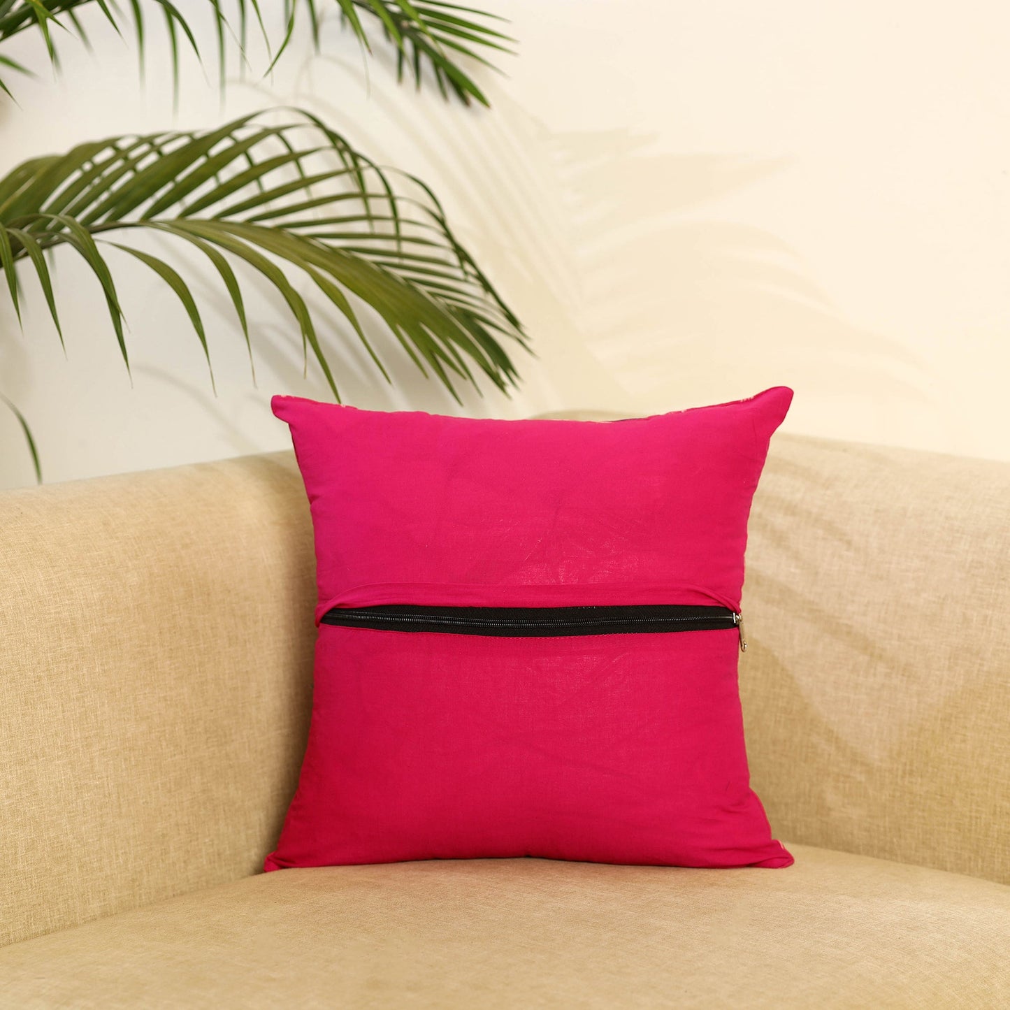 Pink Ikat Cotton with Plain Modal Silk Cushion Cover