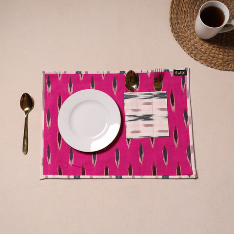 Pink Ikat Cotton Table Mat With Pocket
