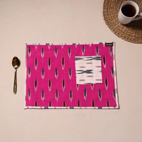 Pink Ikat Cotton Table Mat With Pocket