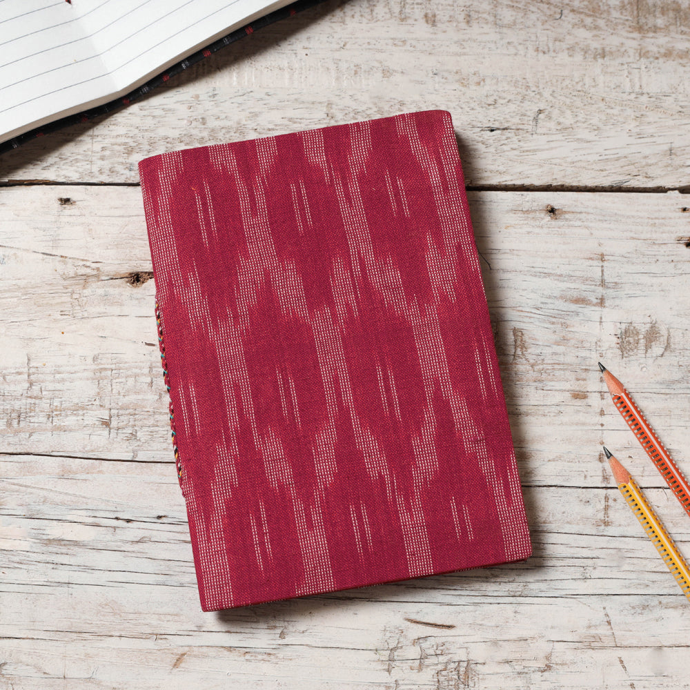 Pink - Ikat Fabric Cover Handmade Paper Notebook (7 x 5 in)
