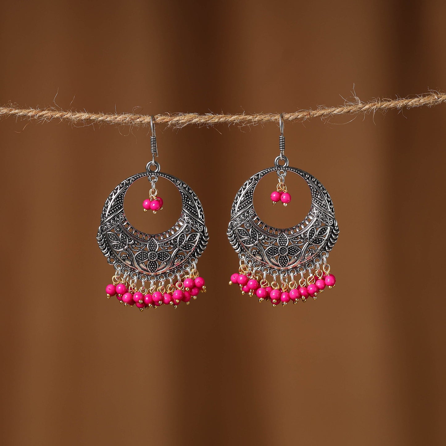 Pink Ishika German Silver Beaded Earrings