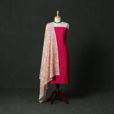 Jacquard cotton 2pc unstitched dress material with earrings