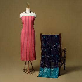 Jacquard cotton 2pc unstitched dress material with earrings