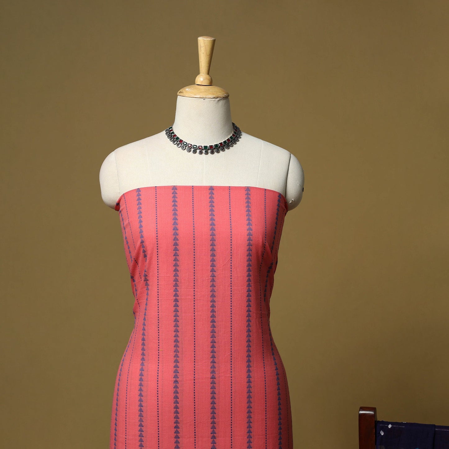 Jacquard cotton 2pc unstitched dress material with earrings