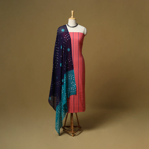 Jacquard cotton 2pc unstitched dress material with earrings