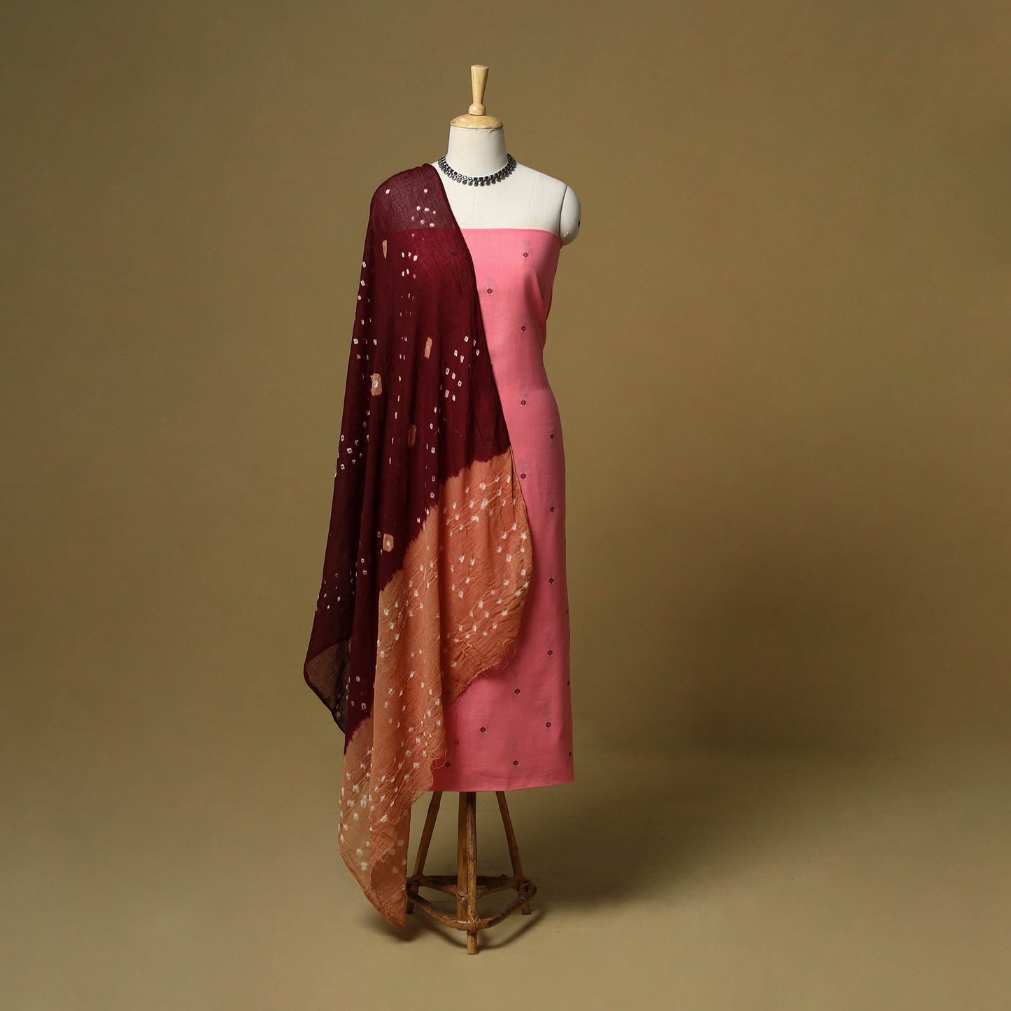 Jacquard cotton 2pc unstitched dress material with earrings