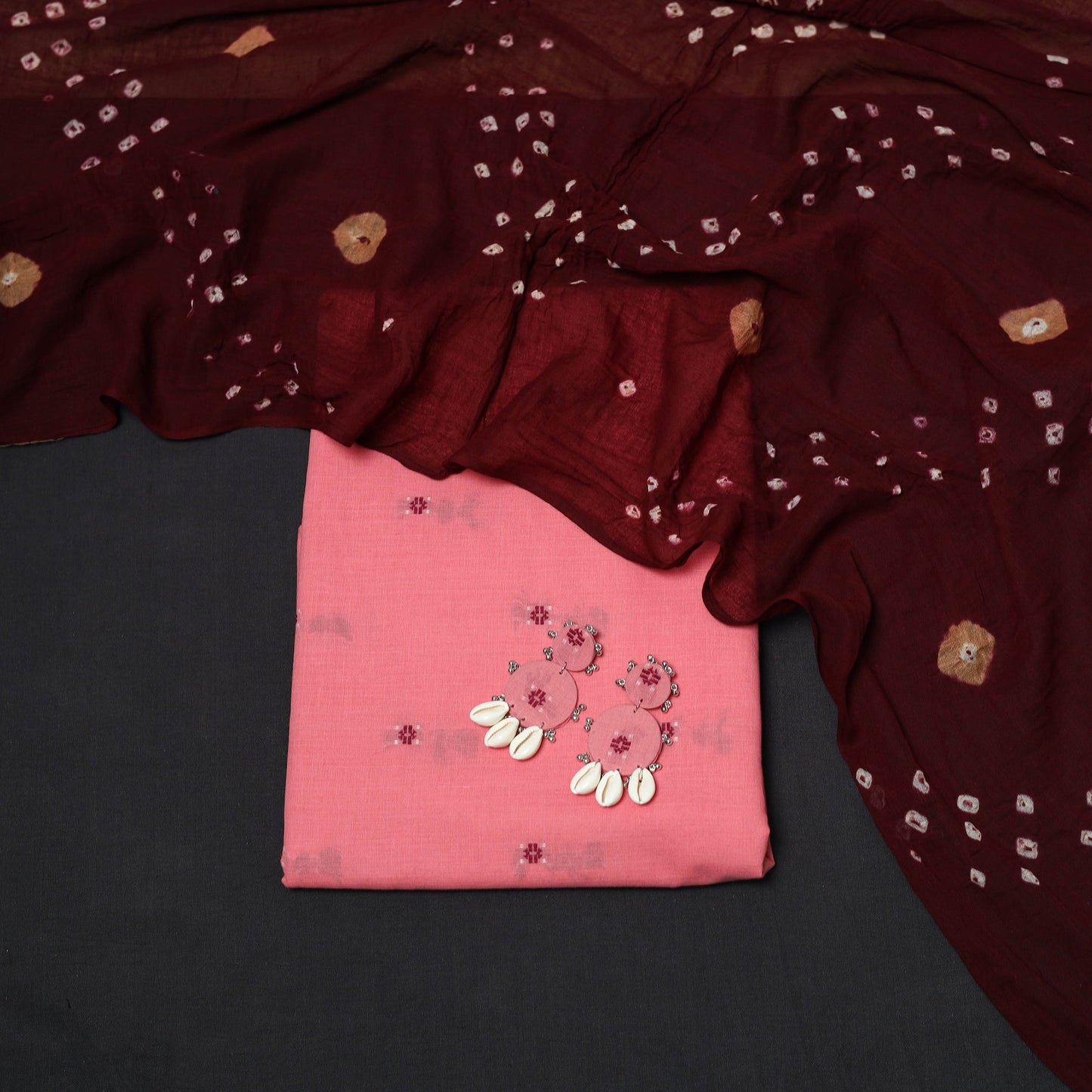 Jacquard cotton 2pc unstitched dress material with earrings