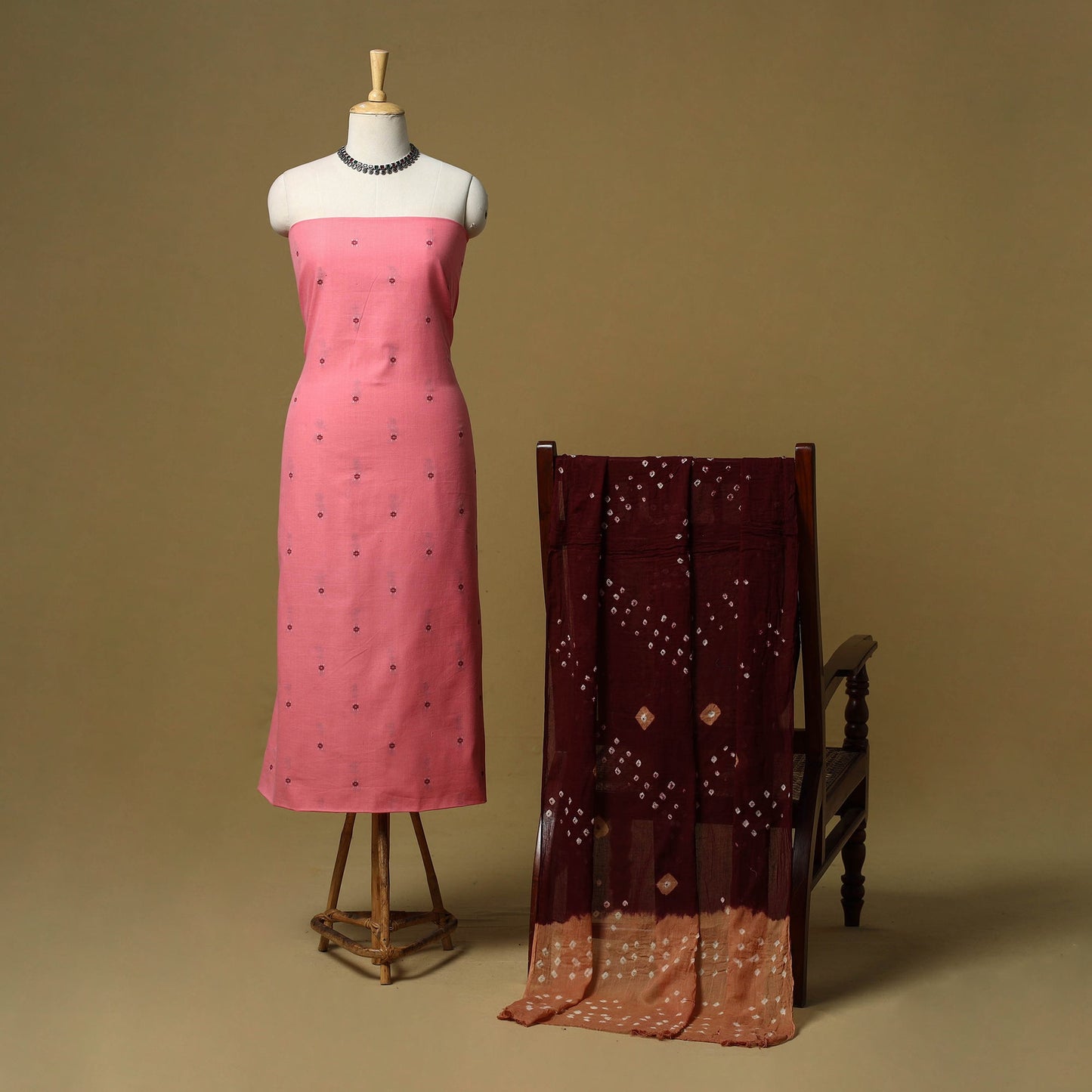 Jacquard cotton 2pc unstitched dress material with earrings