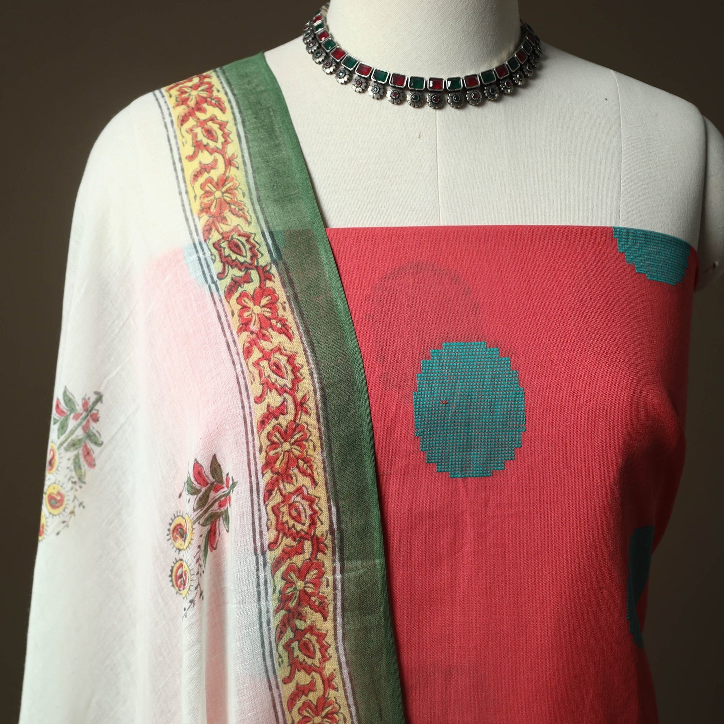 Jacquard cotton 2pc unstitched dress material kurta set 01