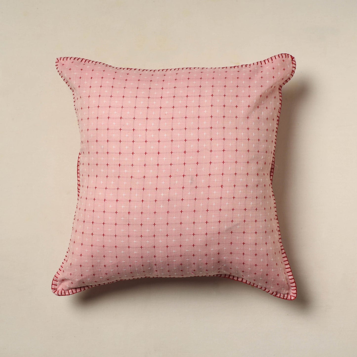 Pink Jacquard Cotton Hand Embroidery Cushion Cover (16 x 16 in) 10
