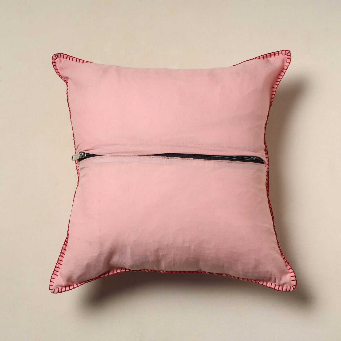 Pink Jacquard Cotton Hand Embroidery Cushion Cover (16 x 16 in) 10