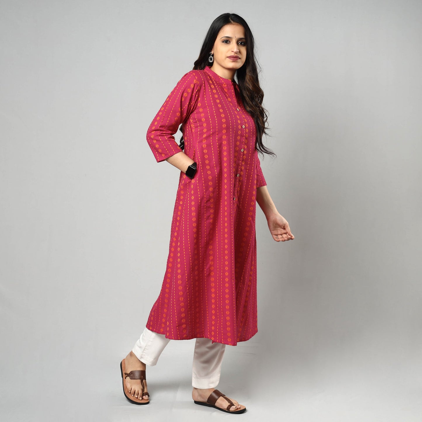Buy Jacquard Cotton Long Kurta for Women