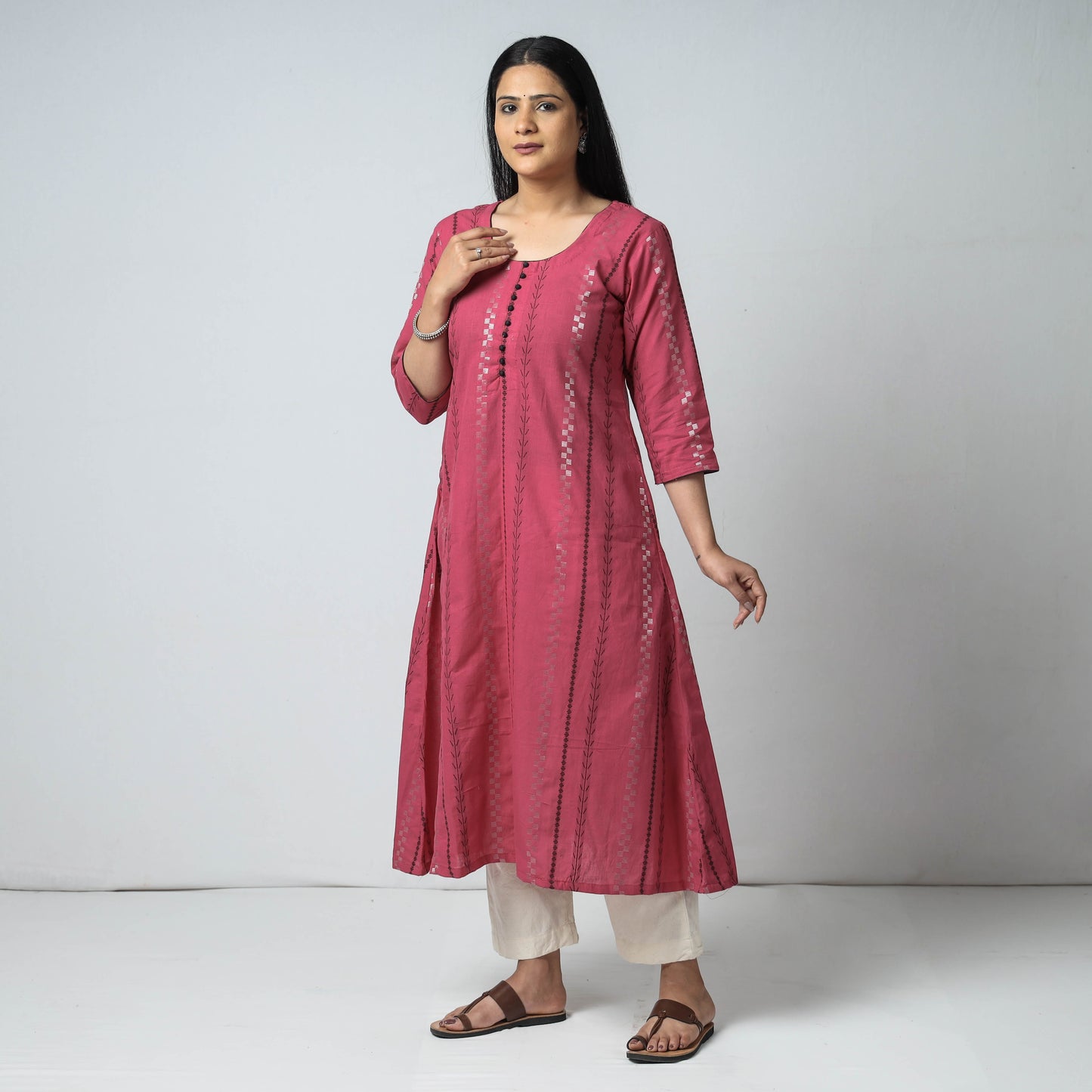 Buy Jacquard Cotton Long Kurta for Women