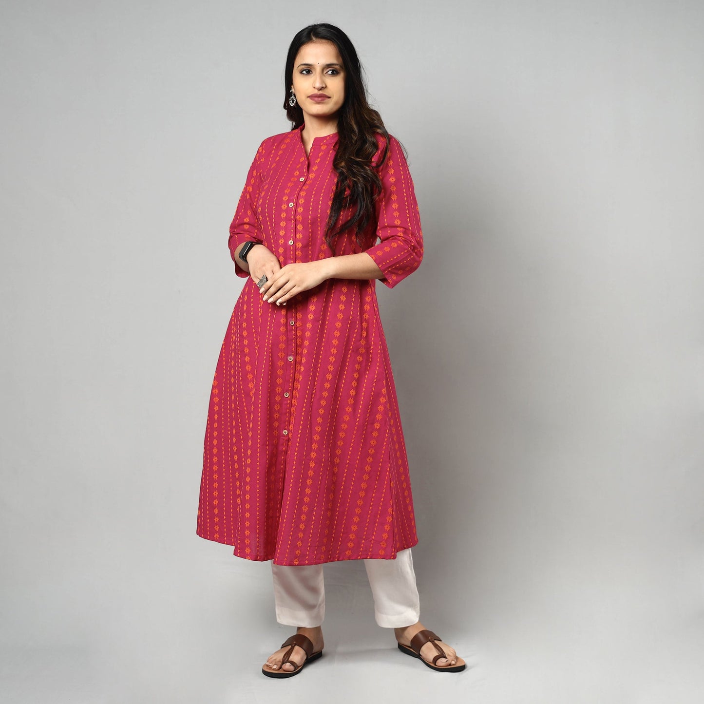 Buy Jacquard Cotton Long Kurta for Women