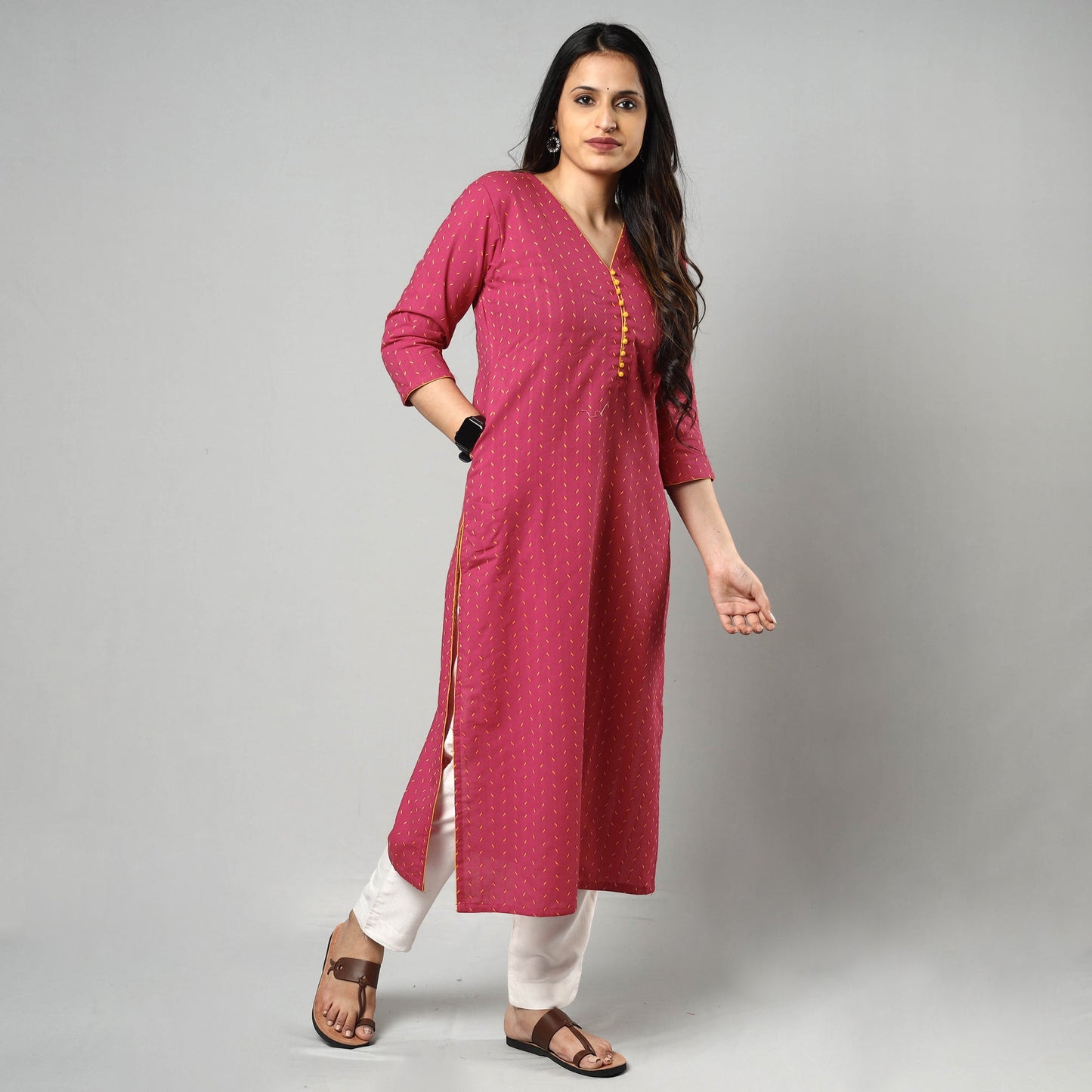 Buy Jacquard Cotton Long Kurta for Women